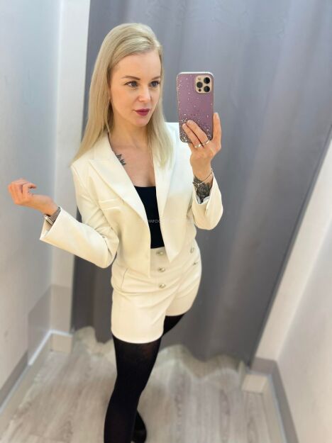 BY O LA LA...! KRÓTKA MARYNARKA ECO SKÓRA ŚMIETANA