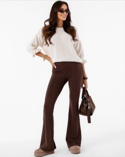 BY O LA LA! SPODNIE LEGGINSY DZWONY GŁADKIE CZEKOLADA (CHOCOMUS)