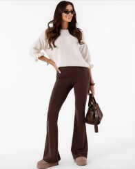 BY O LA LA! SPODNIE LEGGINSY DZWONY GŁADKIE CZEKOLADA (CHOCOMUS)