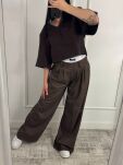 LA MILLA SPODNIE WIDE LEG Z BIAŁĄ LOGOWANĄ GUMĄ BRĄZ - 2