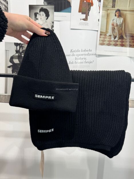 SEMPRE KOMPLET ZIMOWY CZAPKA + SZAL CZARNY