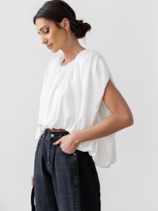 BY O LA LA! MARSZCZONA BLUZKA SATYNOWA ŚMIETANA