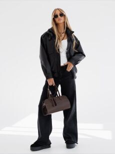 BY O LA LA! KURTKA BOMBER Z ECO SKÓRY CZARNA