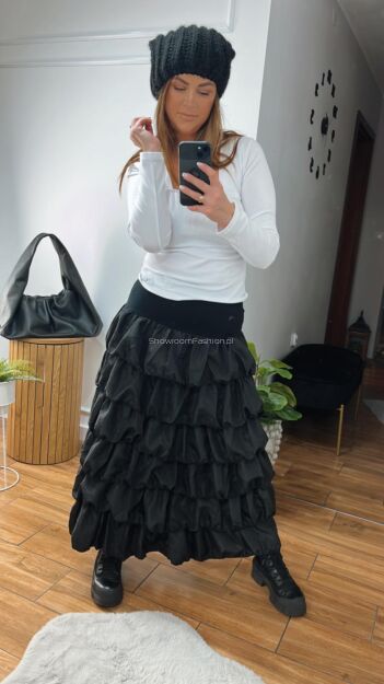 BY O LA LA! METALICZNA SPÓDNICA MAXI CZARNA